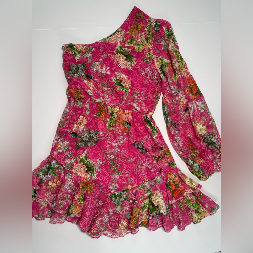 Hemant and Nandita One Shoulder Floral Belted Mini Dress Size Small - Picture 9 of 11